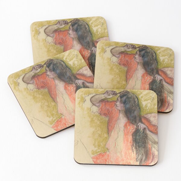 Item preview, Femme En Peignoir Rouge Se Coiffant by Edgar Degas: Impressionist Poster designed and sold by artofuniverse.