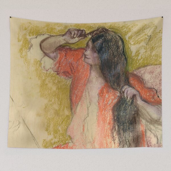 Item preview, Femme En Peignoir Rouge Se Coiffant by Edgar Degas: Impressionist Poster designed and sold by artofuniverse.