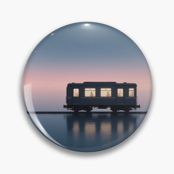 Aperçu de l'œuvre Train minimaliste au coucher du soleil sur l'eau créée et vendue par Bright Vibe Designs.