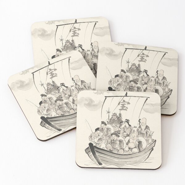 Item preview, Seven Lucky Gods Treasure Ship | Shichifukujin Japanese Ink Art | Traditional Wabi-Sabi Illustration designed and sold by Mori-no-Akari.