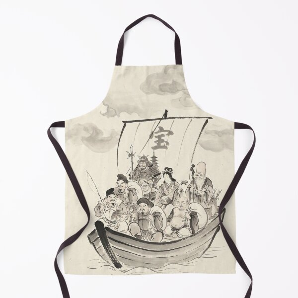 Item preview, Seven Lucky Gods Treasure Ship | Shichifukujin Japanese Ink Art | Traditional Wabi-Sabi Illustration designed and sold by Mori-no-Akari.