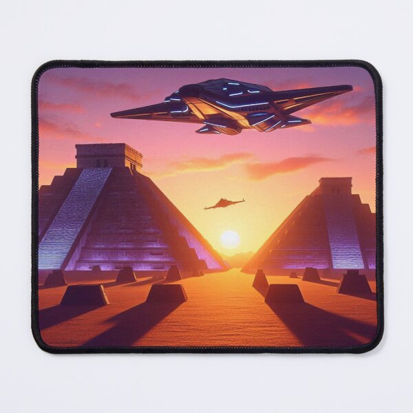 Item preview, Ancient Arrival – Futuristic Spaceships Over Glowing Pyramids designed and sold by Dogandesighn.
