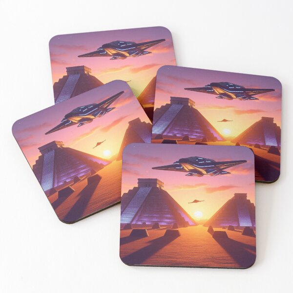 Item preview, Ancient Arrival – Futuristic Spaceships Over Glowing Pyramids designed and sold by Dogandesighn.
