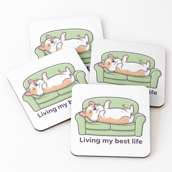 Item preview, Living My Best Life - Cute Corgi Sleeping on Sofa - Funny Lazy Dog Art designed and sold by Fuechse.