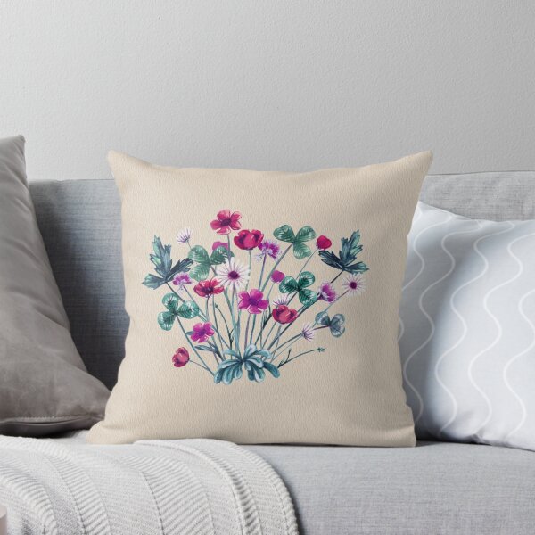 Artikelvorschau, Wiese Wildblumen in Pink und Teal auf Vanille entworfen und verkauft von ThistleandFox.
