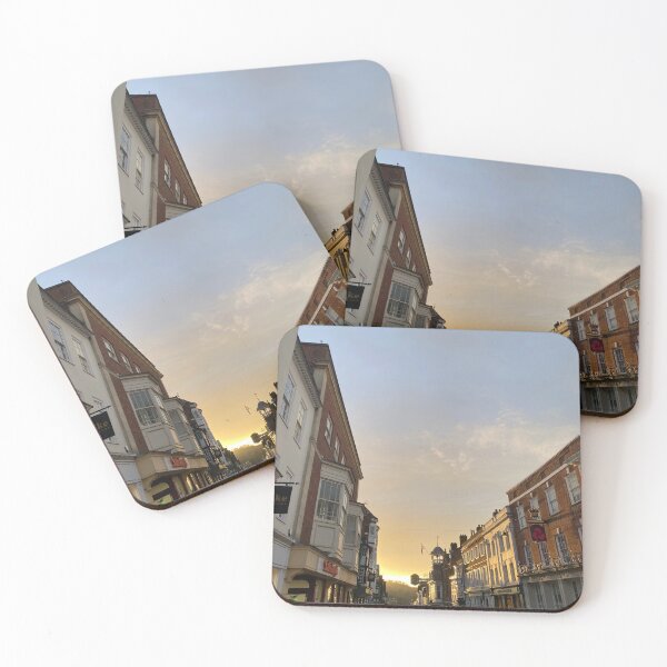 Item preview, Guildford High Street at Sunset | Surrey England Street Scene | UK Town Aesthetic Illustration designed and sold by ThatSurreyLife.