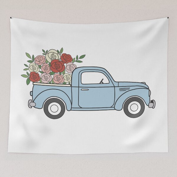 Item preview, Minimal Pastel Blue Vintage Truck with Blooming Roses designed and sold by Minimochi Art.
