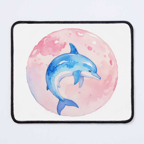 Item preview, Watercolor Blue Dolphin Swimming in Pink Artistic Circle Background designed and sold by Jagamusubi.