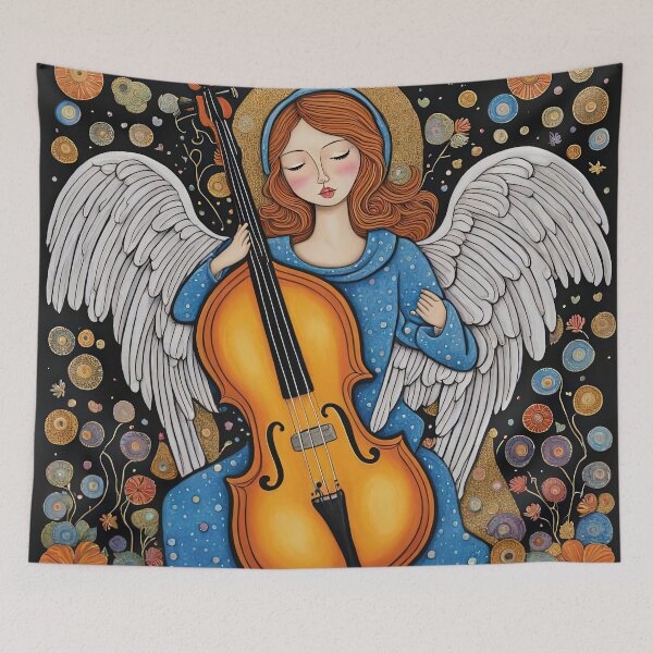 Item preview, Angel with wings wearing a hoodie Playing a Double Bass designed and sold by Colin Bentham.