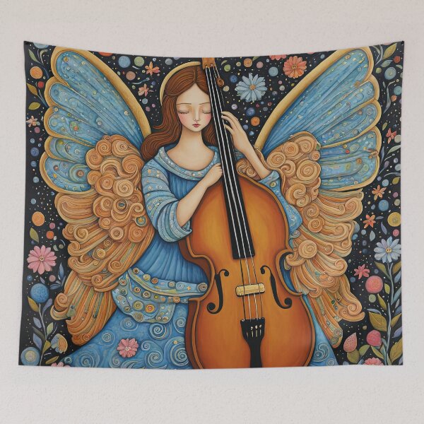 Item preview, Angel with wings wearing a hoodie Playing a Double Bass designed and sold by Colin Bentham.
