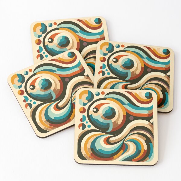 Item preview, Retro Abstract Swirl Waves in Teal and Ochre designed and sold by InkSmithery.