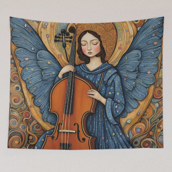 Item preview, Angel with wings wearing a hoodie Playing a Double Bass designed and sold by Colin Bentham.