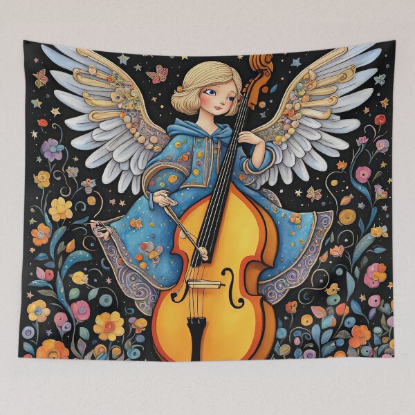Item preview, Angel with wings wearing a hoodie Playing a Double Bass designed and sold by Colin Bentham.