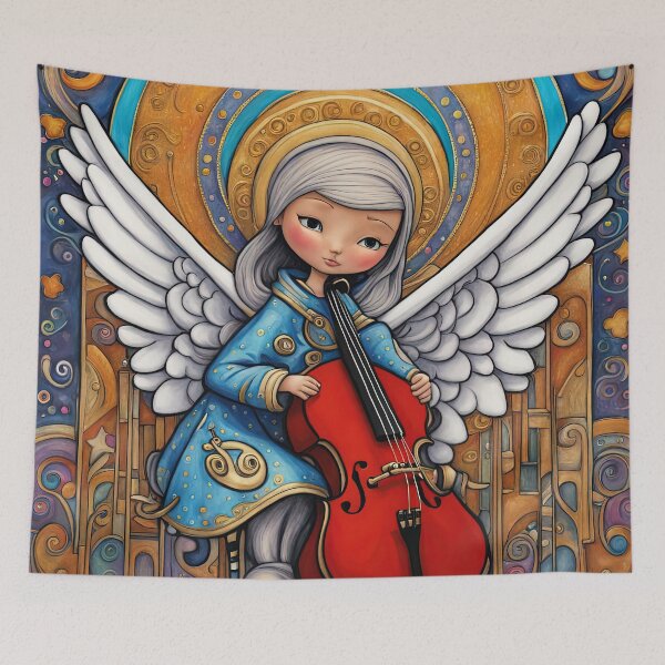 Item preview, Angel with wings wearing a hoodie Playing a Double Bass designed and sold by Colin Bentham.
