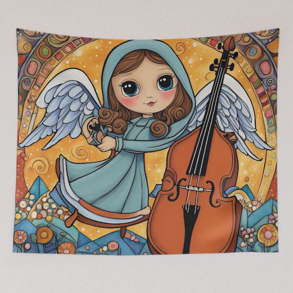 Item preview, Angel with wings wearing a hoodie Playing a Double Bass designed and sold by Colin Bentham.