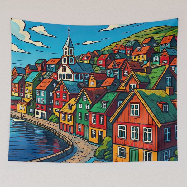 Item preview, Faroe Islands, city | Comics stylCartoone -  designed and sold by ComicsFactory.