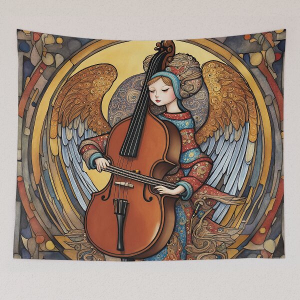 Item preview, Angel with wings wearing a hoodie Playing a Double Bass designed and sold by Colin Bentham.