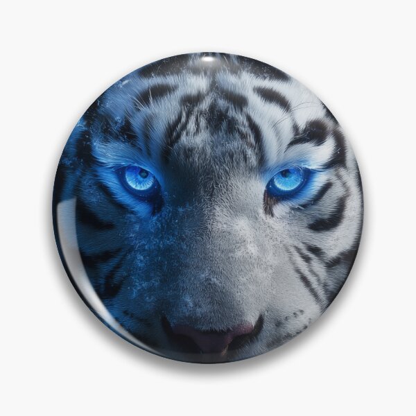 Item preview, Neon Snow Tiger – Icy Blue Winter Animal Portrait designed and sold by VisionaryVeils.