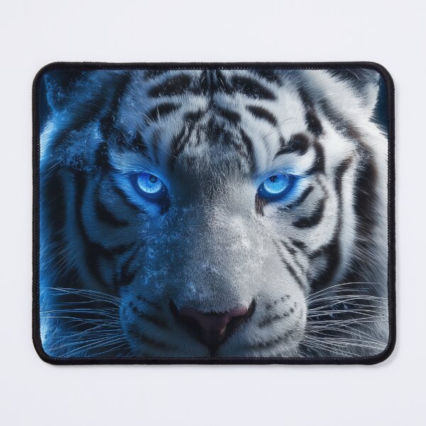 Item preview, Neon Snow Tiger – Icy Blue Winter Animal Portrait designed and sold by VisionaryVeils.