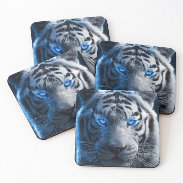 Item preview, Neon Snow Tiger – Icy Blue Winter Animal Portrait designed and sold by VisionaryVeils.