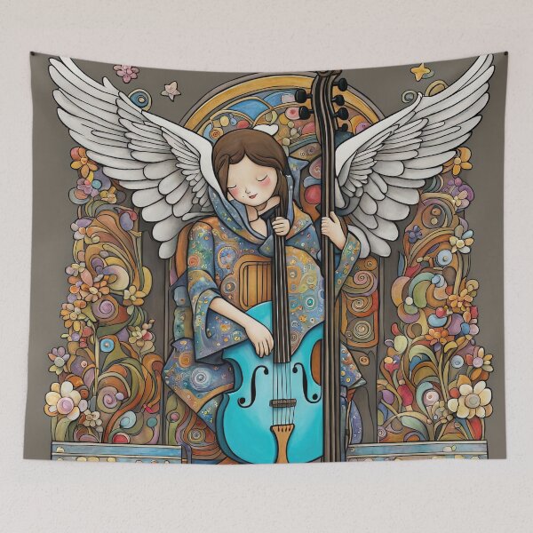 Item preview, Angel with wings wearing a hoodie Playing a Double Bass designed and sold by Colin Bentham.