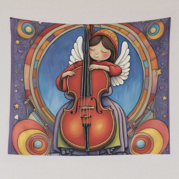 Item preview, Angel with wings wearing a hoodie Playing a Double Bass designed and sold by Colin Bentham.