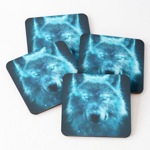 Item preview, Neon Ice Wolf – Glowing Blue Winter Fantasy Art designed and sold by VisionaryVeils.