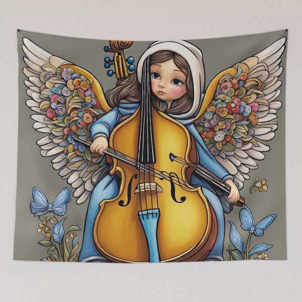 Item preview, Angel with wings wearing a hoodie Playing a Double Bass designed and sold by Colin Bentham.