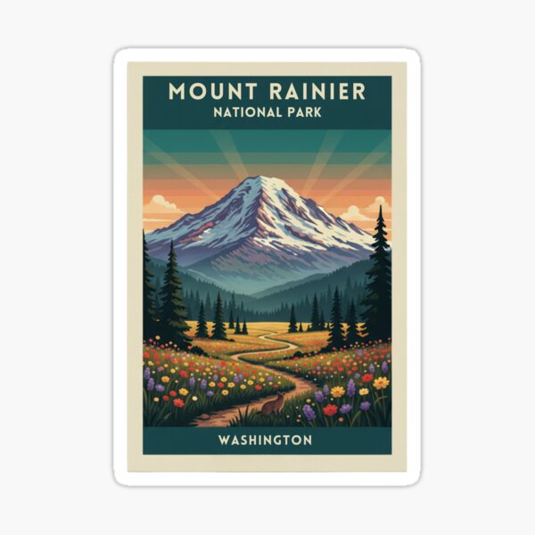 Mount Rainier National Park Vintage Scene Sticker