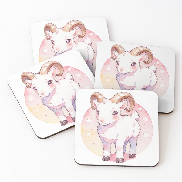 Item preview, Watercolor Majestic White Ram with Curved Horns and Pink Flower Circle designed and sold by Jagamusubi.