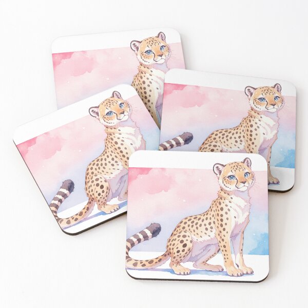 Item preview, Elegant Watercolor Cheetah with Sleek Form and Pastel Sunset Frame designed and sold by Jagamusubi.