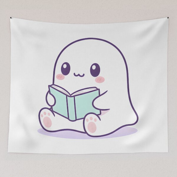 Item preview, Cute Ghost Reading a Book – Cozy Kawaii Illustration designed and sold by LunaMagicStudio.