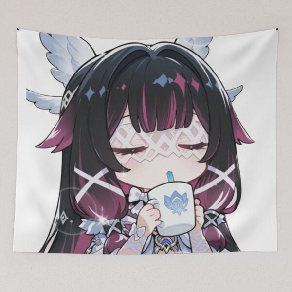 Item preview, Genshin Impact Chibi Columbina Sipping Coffee designed and sold by KomiArts.