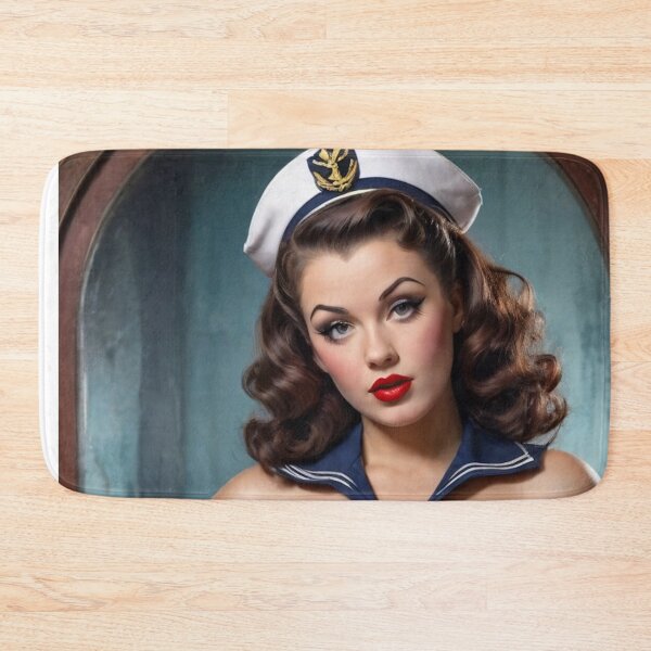 Item preview, Vintage 1940s Brunette Sailor Pin-Up Girl Navy Nautical Retro Art designed and sold by MissSaylor.