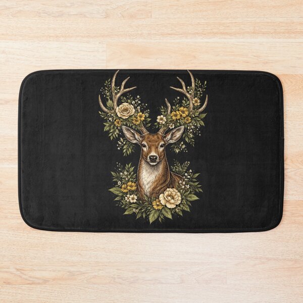 Item preview, Floral Antler Deer – Vintage Tattoo Style Forest Illustration designed and sold by ColorSplash123.