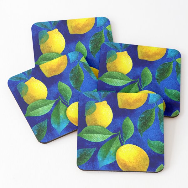 Item preview, Vibrant Lemon Grove - Bold Modern Botanical Art with Deep Blue Background designed and sold by JackrabbitPub.