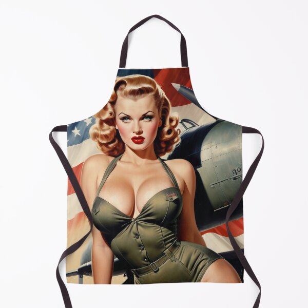 Item preview, Vintage WWII Bomber Pin-Up Girl Blonde Military Cadet American Flag Art designed and sold by MissSaylor.