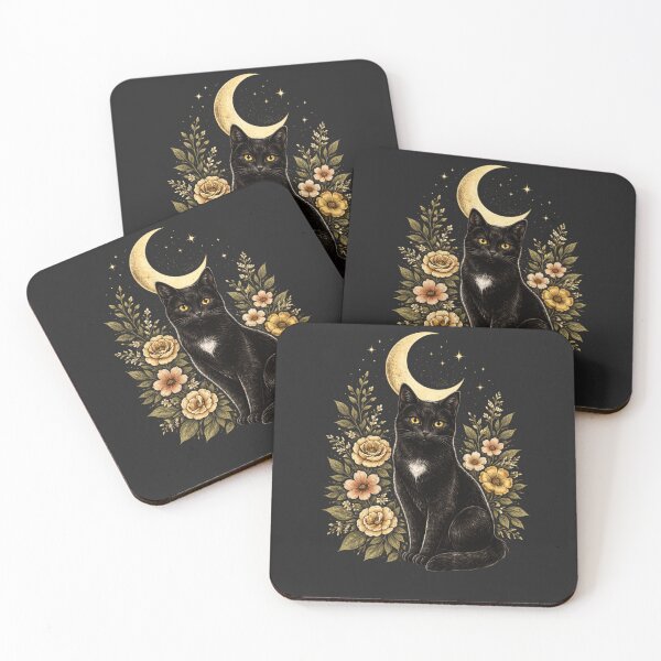 Item preview, Mystic Black Cat Under Moon – Vintage Tattoo Style Cat Illustration designed and sold by ColorSplash123.