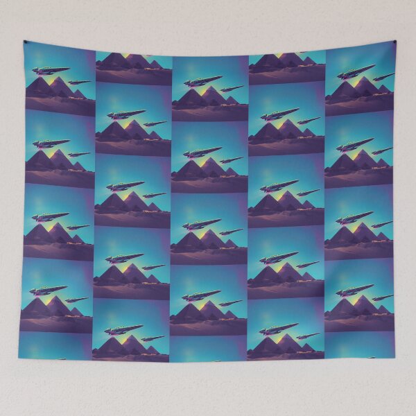 Item preview, Cosmic Over Giza – Futuristic Spaceships & Ancient Pyramids designed and sold by Dogandesighn.