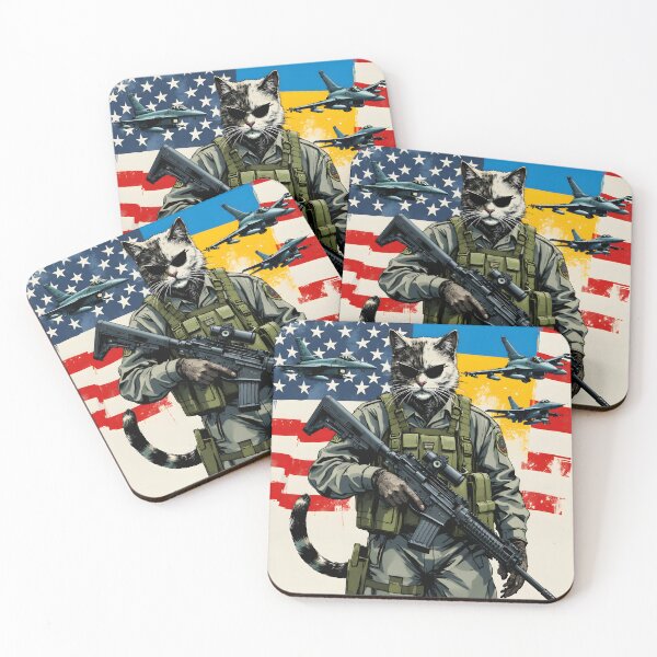 Item preview, Ukrainian cat with USA flags in the war, cat soldier and US F-16 designed and sold by pixeldizajn.