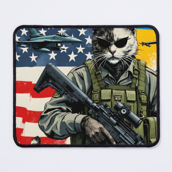 Item preview, Ukrainian cat with USA flags in the war, cat soldier and US F-16 designed and sold by pixeldizajn.