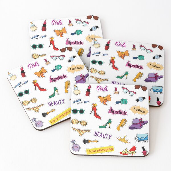 Item preview, Girly Fashion Beauty Sticker Pack - Cute Lipstick Heels Perfume Shopping Doodles Art Print designed and sold by DesignArtist.ia.