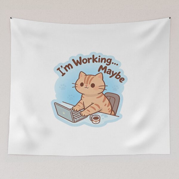 Item preview, I’m Working… Maybe – Cute Cat at Laptop Funny Work From Home Design designed and sold by truongloc246.