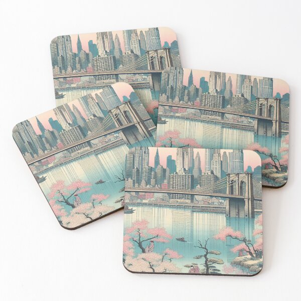 Item preview, NYC Ukiyo-e Cherry Blossoms Empire State Building Brooklyn Bridge Art designed and sold by Vandy Fullam.