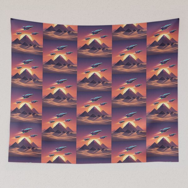 Item preview, Neon Jets Over Pyramids – Futuristic Egypt Sunset Design designed and sold by Dogandesighn.