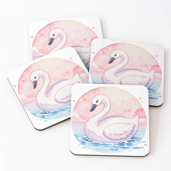 Item preview, Watercolor Graceful White Swan on Blue Water in Sunset Background designed and sold by Jagamusubi.