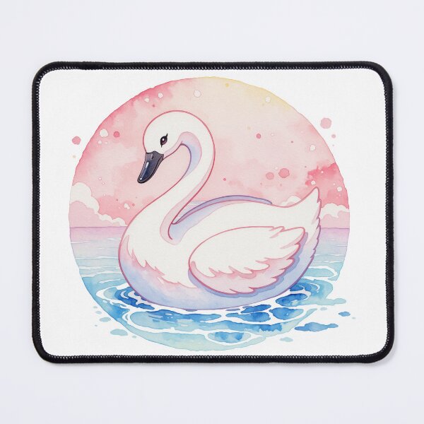Item preview, Watercolor Graceful White Swan on Blue Water in Sunset Background designed and sold by Jagamusubi.