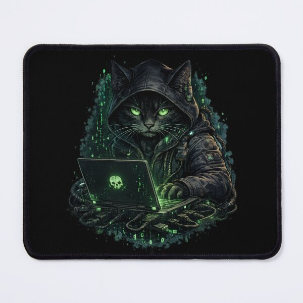 Item preview, Futuristic White Hacker Cat – Neon Cyber Tech designed and sold by SidTastic .