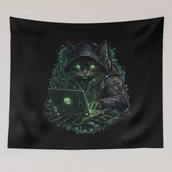 Item preview, Futuristic White Hacker Cat – Neon Cyber Tech  designed and sold by SidTastic .