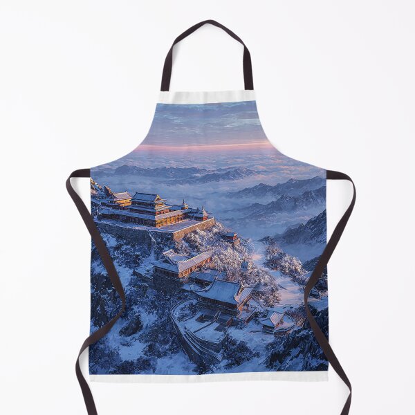 Item preview, Golden Summit Above the Clouds – Winter Temple Oil Painting designed and sold by MoonzyArt.